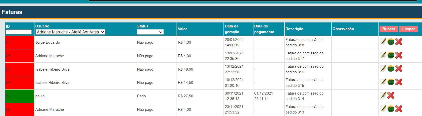 lista faturas 1 Estilo Mercado Livre, lançamentos Venha Fazer seu Site